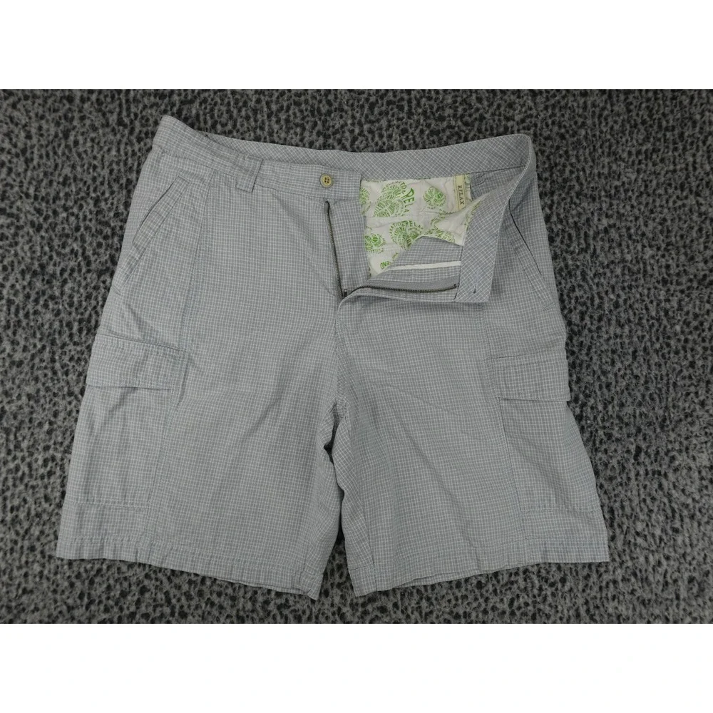 Tommy Bahama Cargo Shorts Mens 34 Blue White Micro Check Relaxed Tencel Cotton